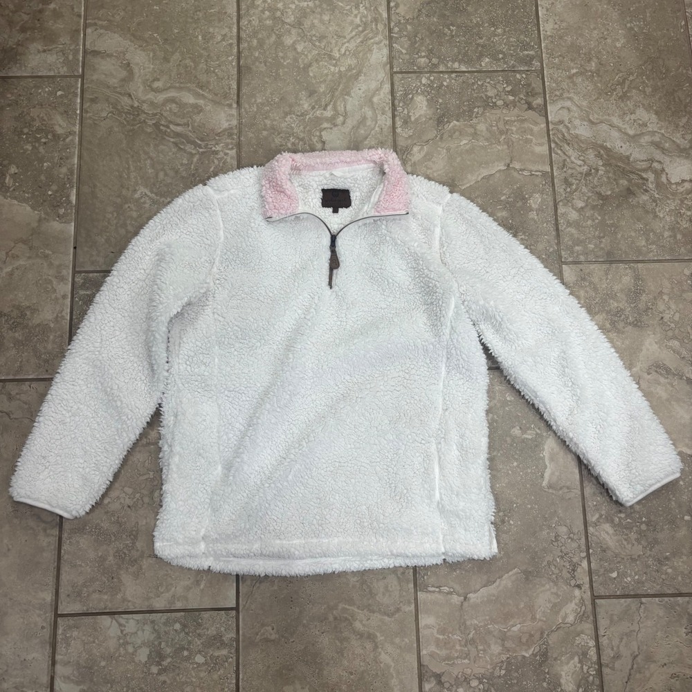 Girlie Girl Originals‎ White Pink Sherpa Quarter Zip Fleece Pullover Large